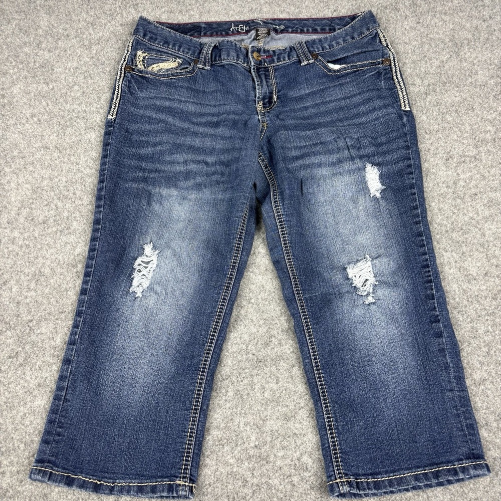 Ariya Jeans Womens 11/12 Cropped Capri Distressed Embellished Flap Pocket Y2K